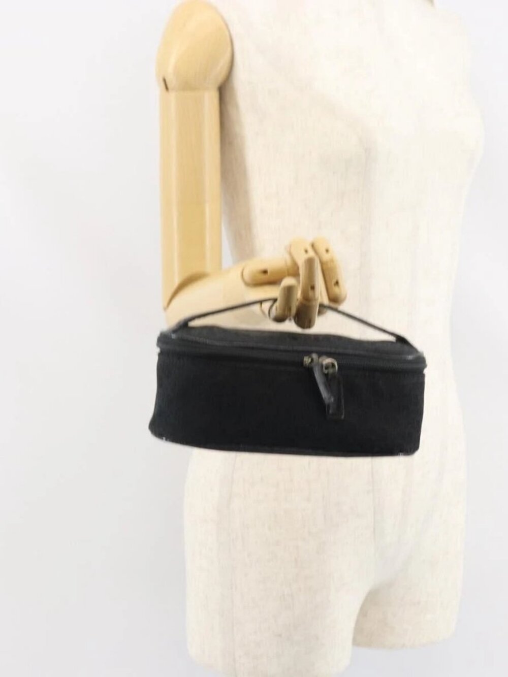 Christian Dior Trotter Canvas Vanity Pouch Black Silver Auth hk3265